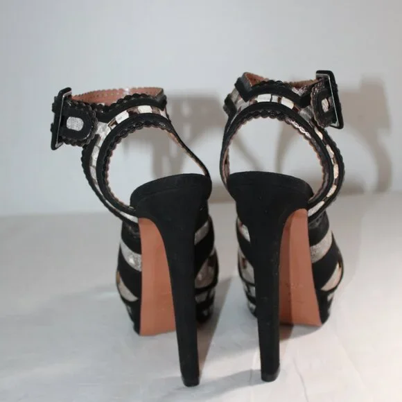 Alaia Paris Black Cut Out Ankle Strap Heels Platform Sandals 40 - Picture 4 of 6